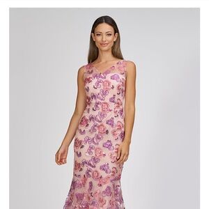 JS Collections Pink Multi formal midi dress